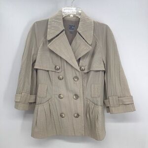 People Like Frank Double Breasted Light Jacket Crinkle Fabric Khaki Size Large